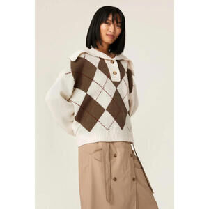 SAMSOE Argyle Sweater - White and Brown